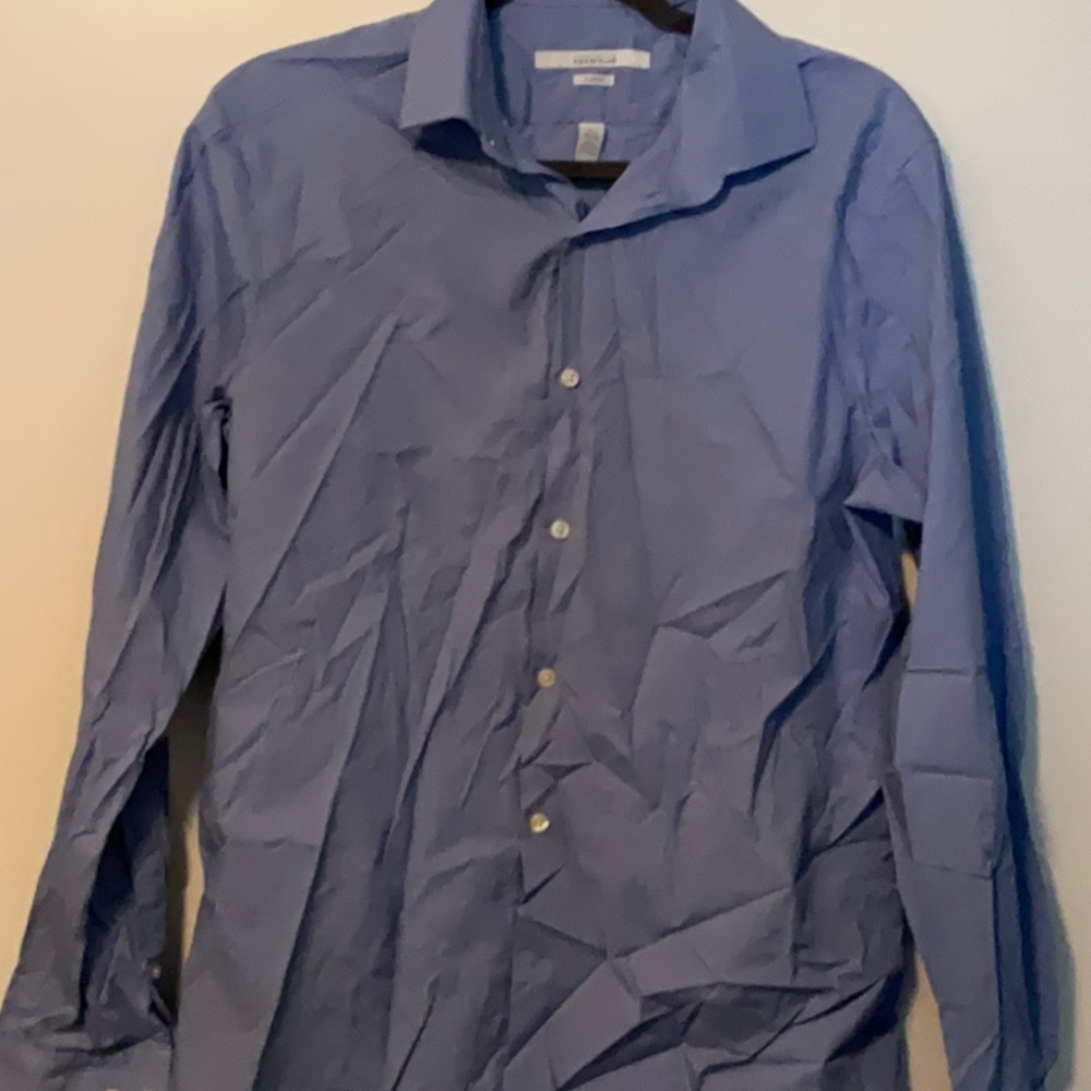 Perry Ellis Portfolio Slim Fit Stretch Easy Care Dress Shirts (M) Blue Check
